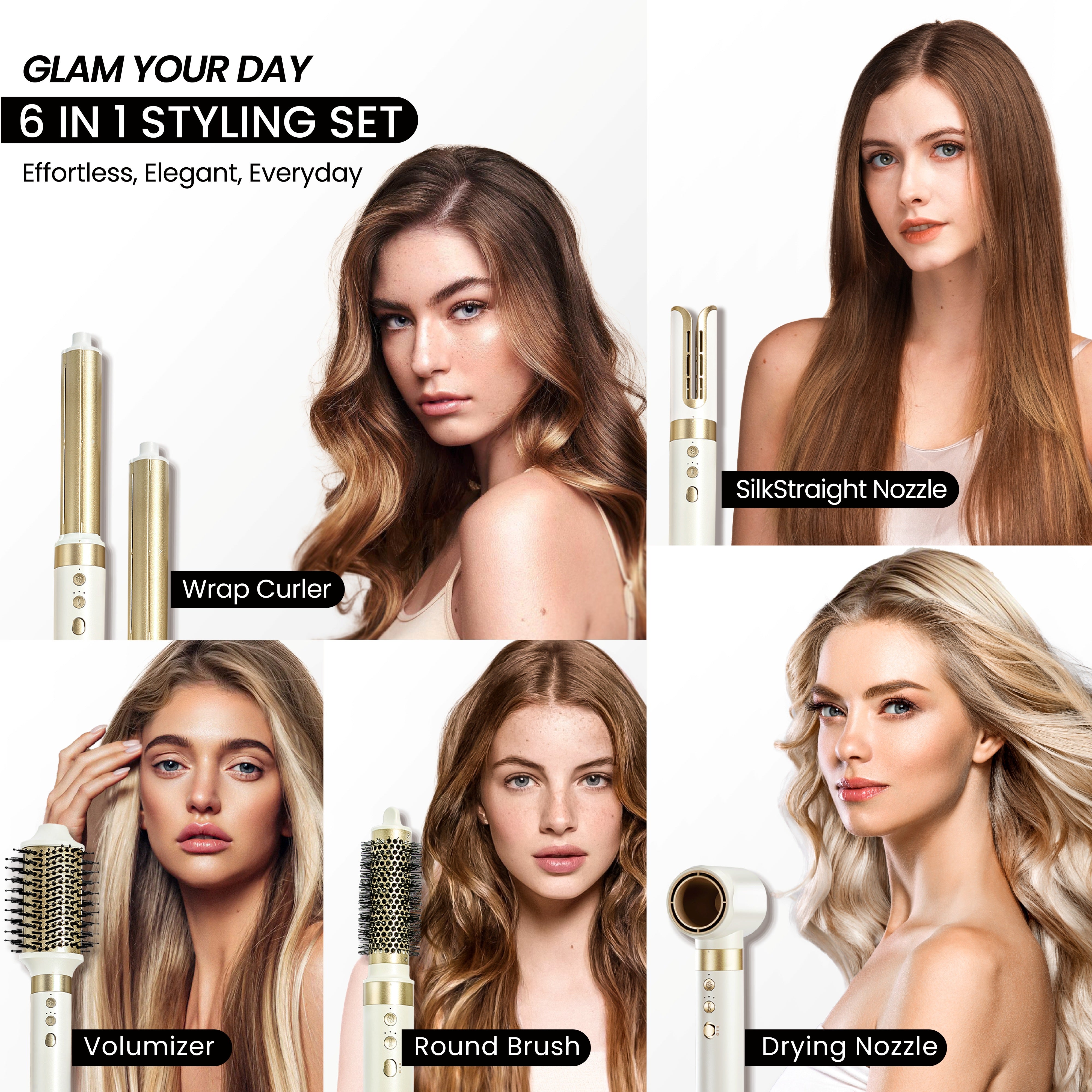 AirCurler™ 6-in-1 Hair Styler - Round Brush Included