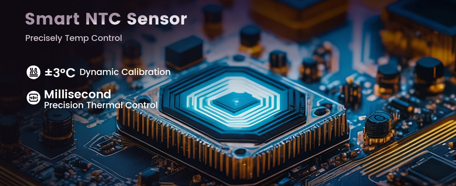 Smart NTC sensor on a circuit board with technical specifications.