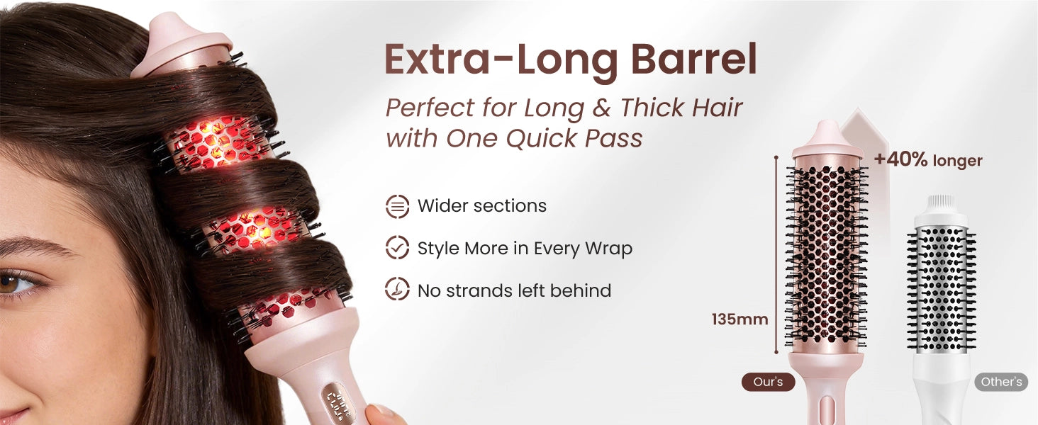 GLAMUP Infrared thermal brush featuring a 135mm extra long barrel perfect for styling long and thick hair.