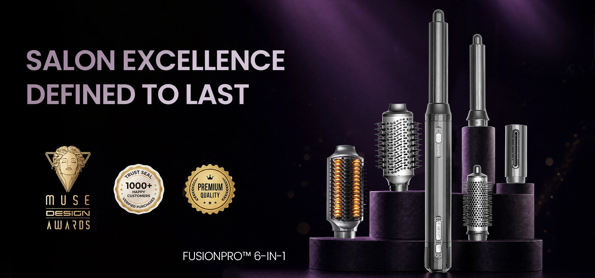GLAMUP FusionPro 6-in-1 multistyler kit engineered for long-lasting voluminous curls.