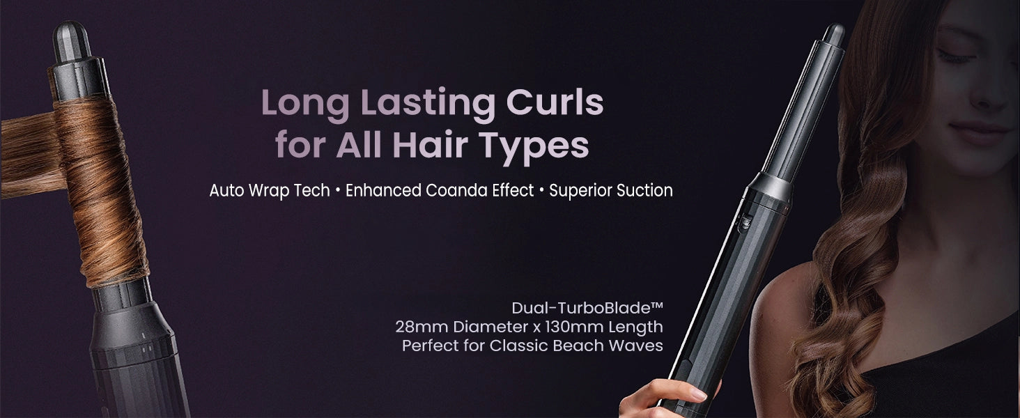 GLAMUP FusionPro 28mm auto wrap curler creates long lasting bouncy curls effortlessly using enhanced Coanda aerodynamic tech.