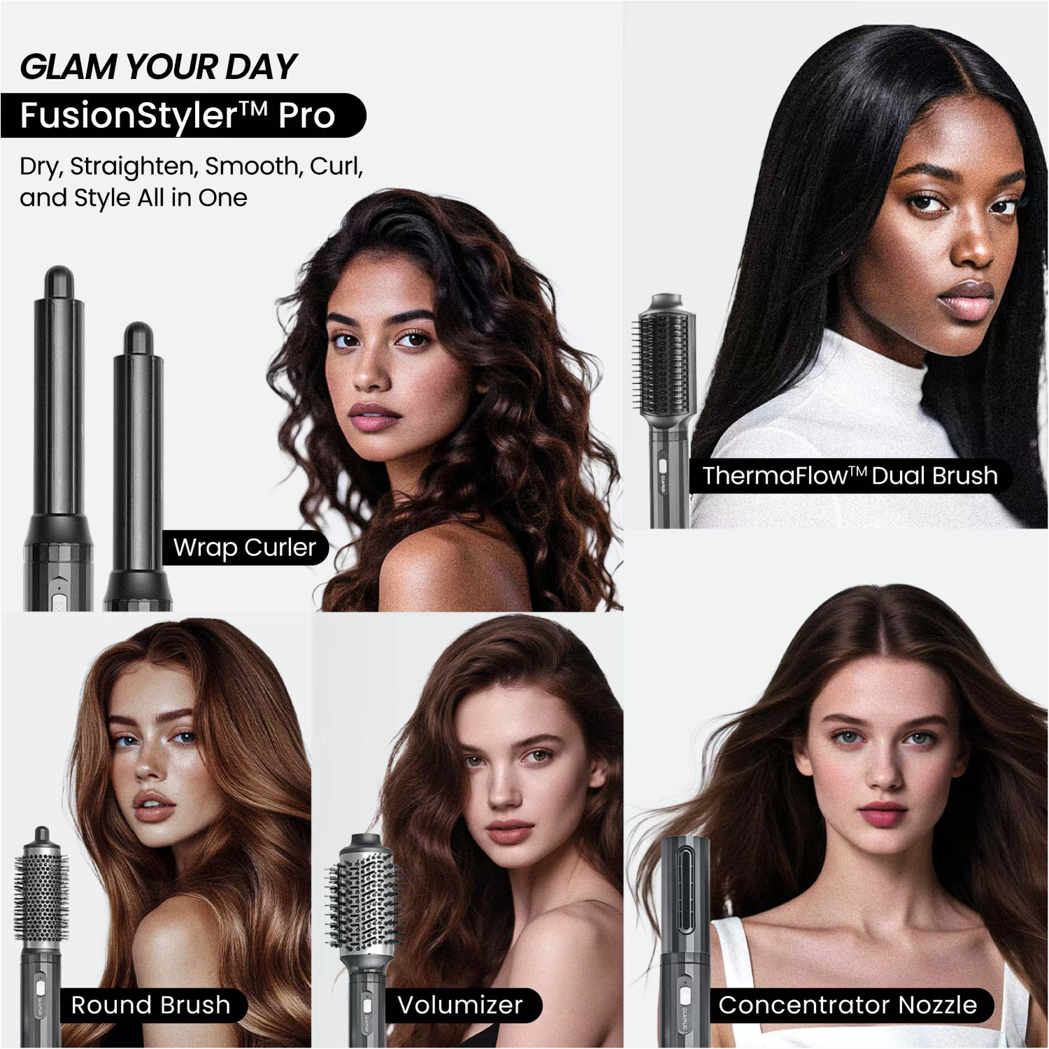 GLAMUP® Slate Black FusionPro™ 6-in-1 Hot Air Styler