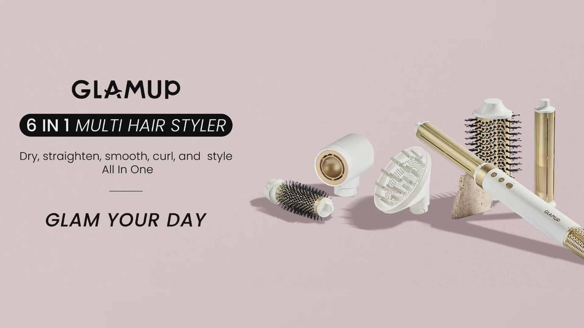 Load video: AirCurler™ 6-in-1 Hair Styler - Paddle Brush Included