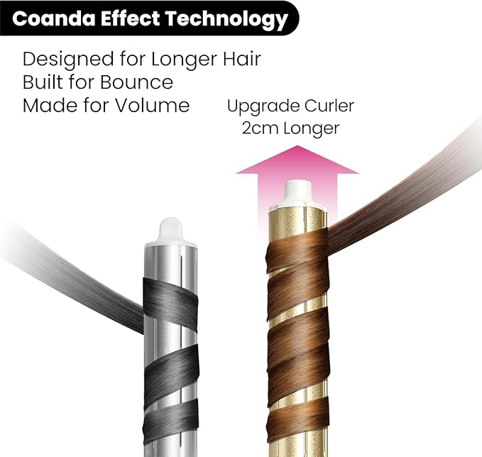 Hair curler with Coanda Effect Technology features on a white background