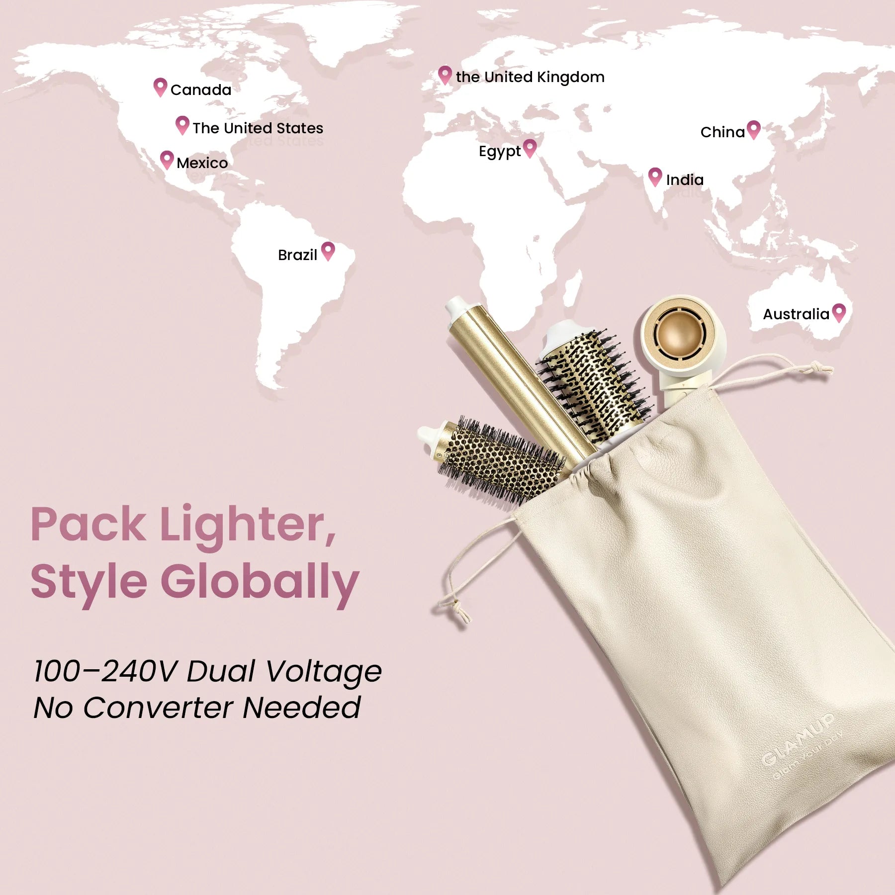 Glamup AirCurler™ 6-in-1 Warmluftstyler - Duale Spannung für Reisen
