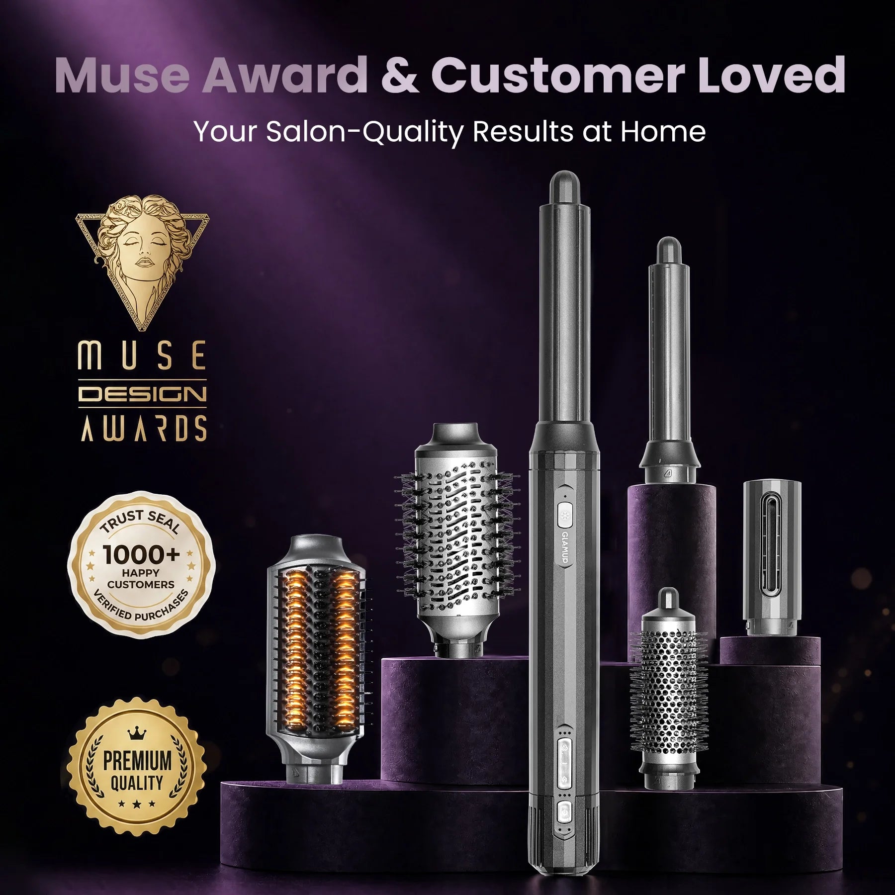 GLAMUP FusionPro multi-styler winning Muse Design Award, trusted by over 1000 happy customers