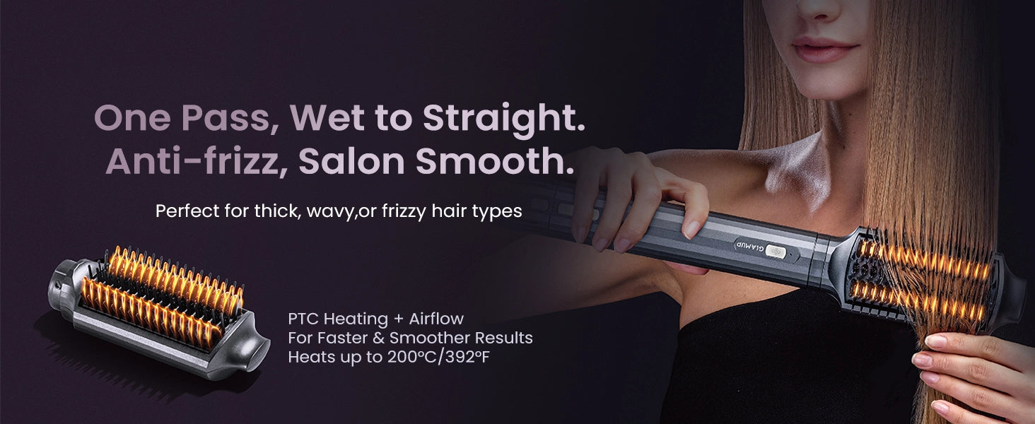 ionic brush styles thick frizzy hair using fast PTC heating and protective airflow.