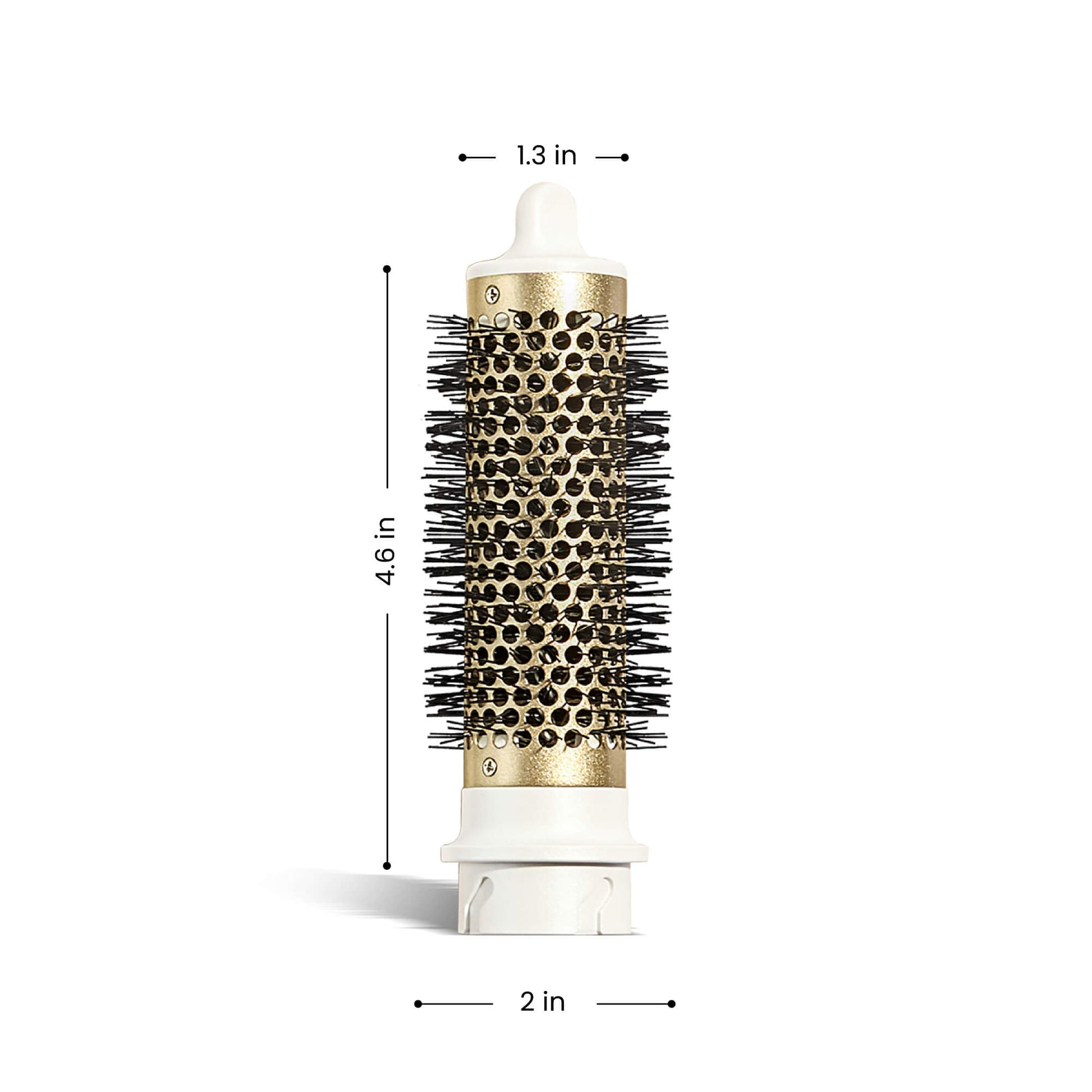 Hairbrush with bristle design and measurements on a white background