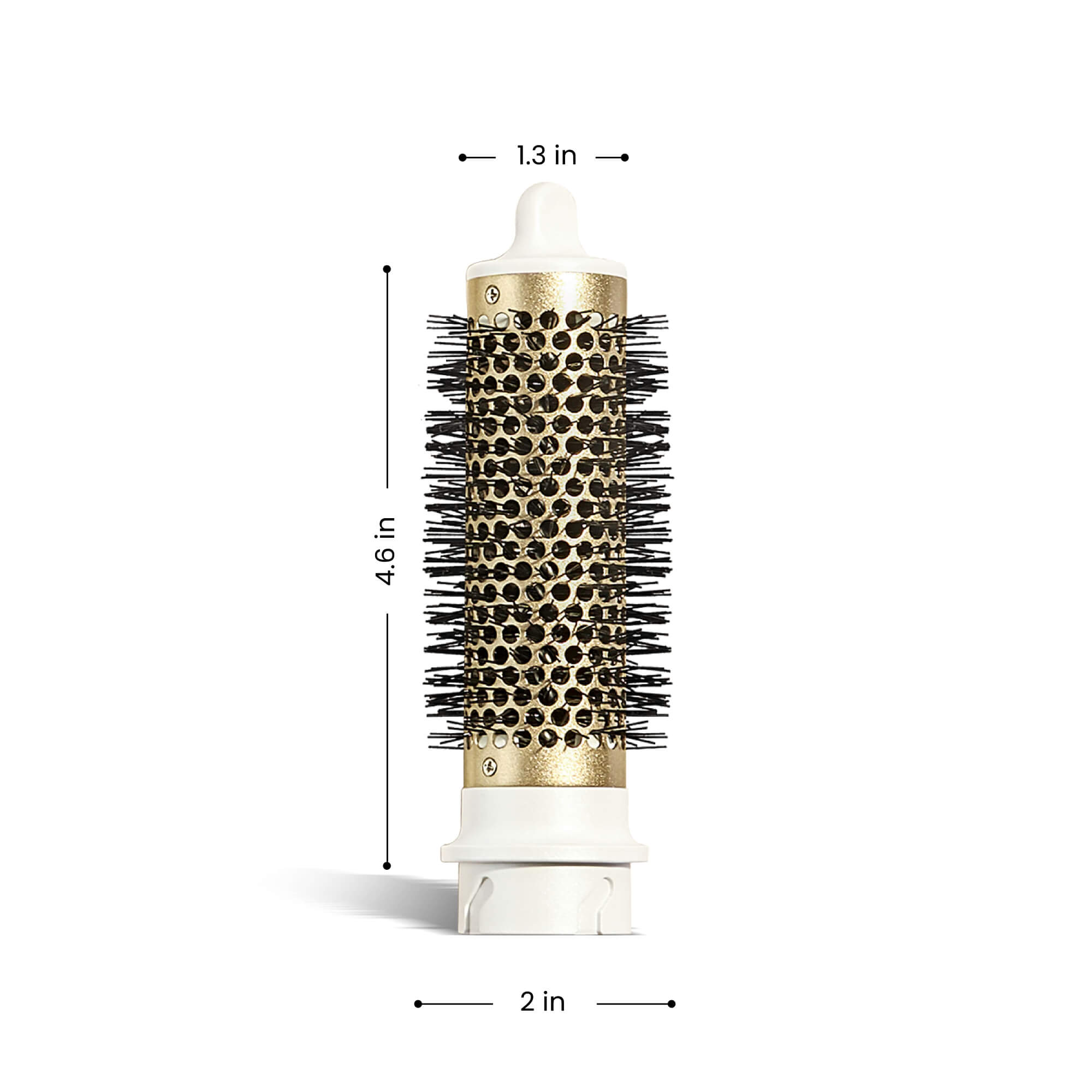 Hairbrush with bristle design and measurements on a white background