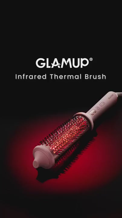 A comprehensive styling tutorial demonstrating how to use the GLAMUP Infrared Thermal Brush to achieve four distinct salon-grade styles: silk sleek straight hair, loose waves, relaxed curls, and a root-lifting technique to volumize body for ultimate hair transformation.